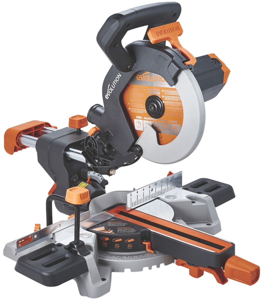 Image of Evolution R210SMS 210mm Electric Single-Bevel Sliding Multi-Material Mitre Saw 220-240V 