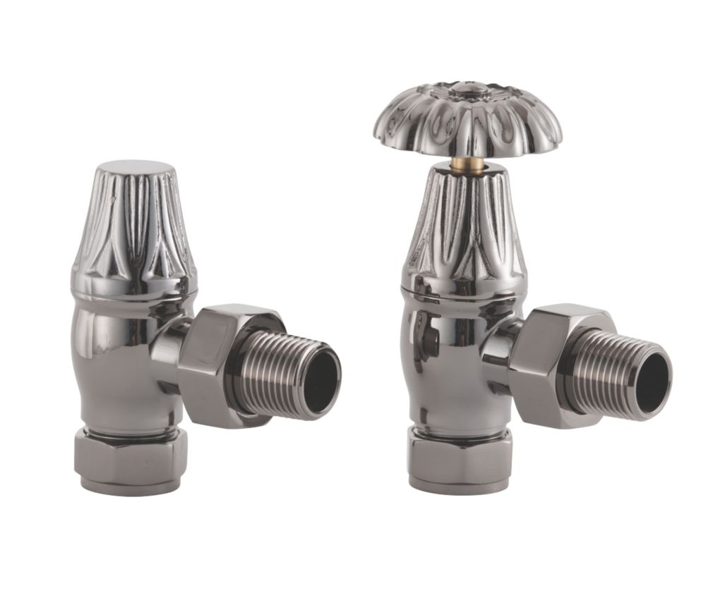 Image of Arroll UK-10 Black Nickel Angled Manual Radiator Valve & Lockshield 15mm x 1/2" 