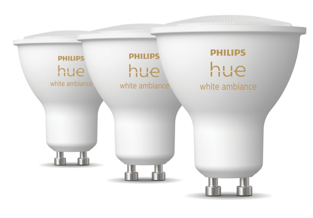 Image of Philips Hue GU10 LED Smart Light Bulb 5W 350lm 3 Pack 