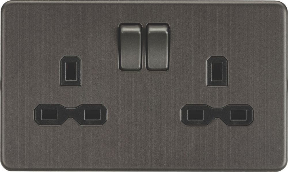 Image of Knightsbridge 13A 2-Gang DP Switched Double Socket Smoked Bronze with Black Inserts 