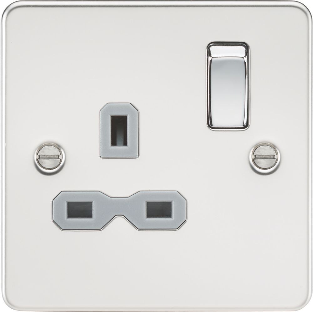 Image of Knightsbridge 13A 1-Gang DP Switched Single Socket Polished Chrome with Colour-Matched Inserts 