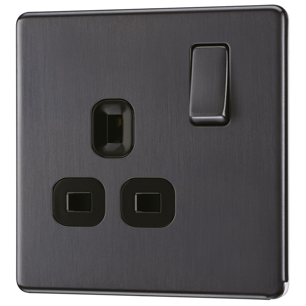 Image of LAP Power Socket 13A 1-Gang DP Switched Power Socket Slate Grey with Black Inserts 