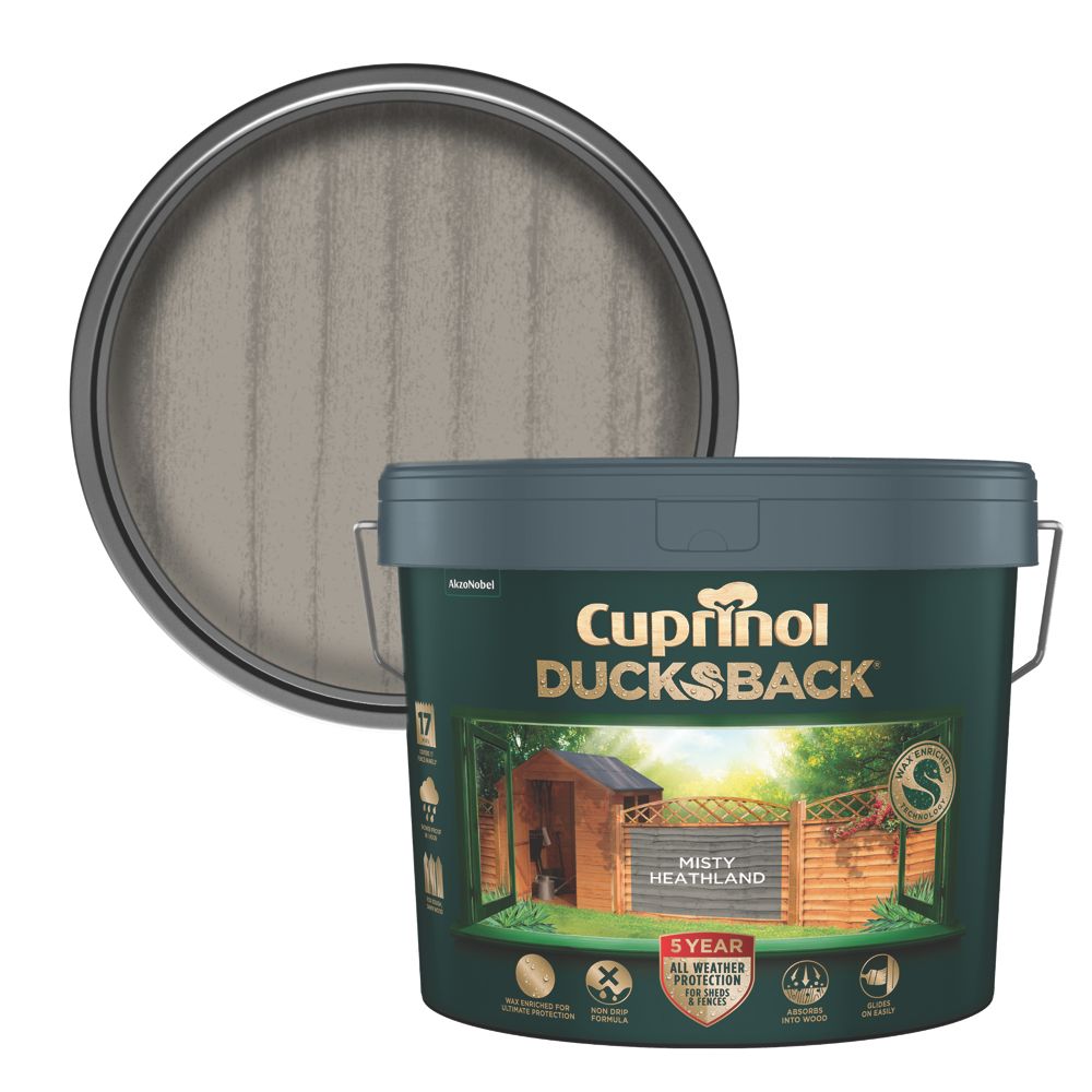 Image of Cuprinol Ducksback Shed & Fence Paint Misty Heathland 9Ltr 