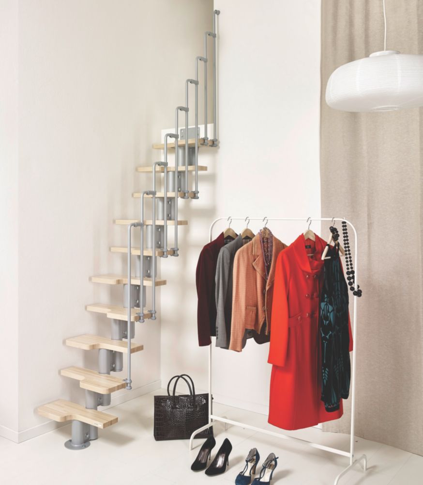 Image of Fontanot Alternating Tread Spacesaver Staircase LH/RH Finished Timber 