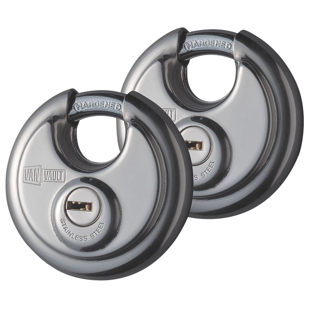 Image of Van Vault Stainless Steel Keyed Alike Disc Padlock 70mm 2 Pack 