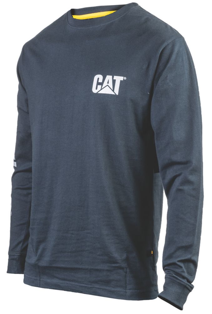 Image of CAT Trademark Banner Long Sleeve T-Shirt Dark Marine Large 42-44" Chest 