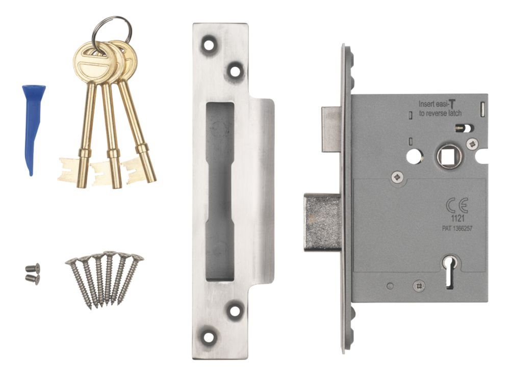 Image of Smith & Locke Fire Rated Satin Stainless Steel BS 5-Lever Mortice Sashlock 78mm Case - 57mm Backset 
