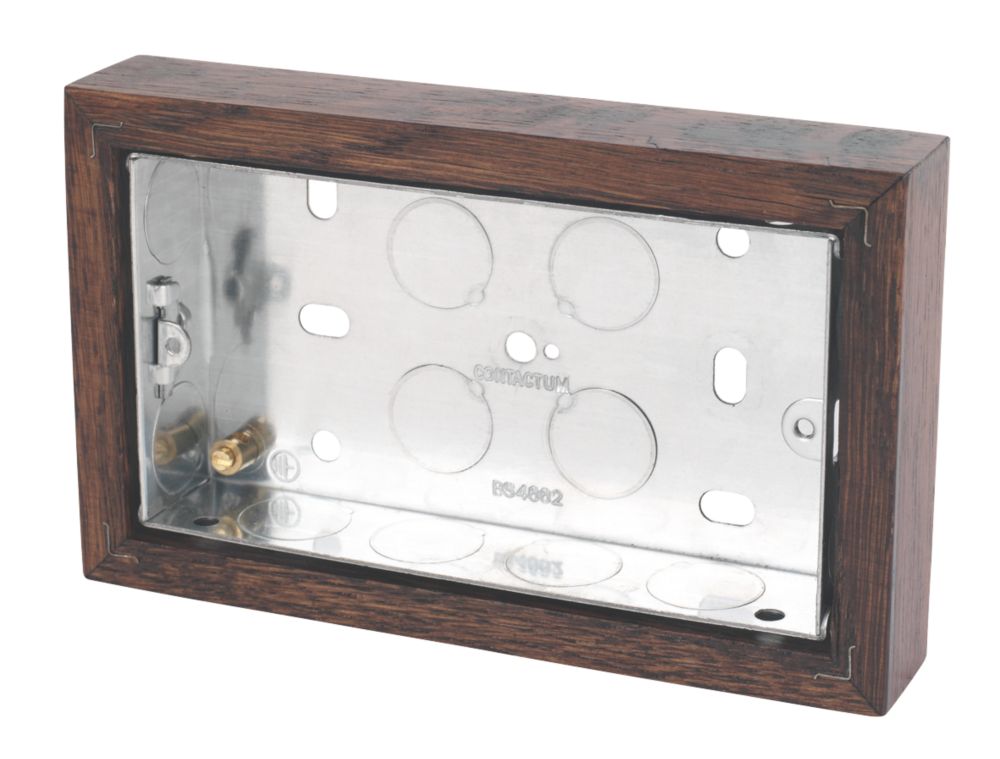 Image of Varilight 2-Gang Surface Pattress Dark Oak Double Wall Box 25mm 
