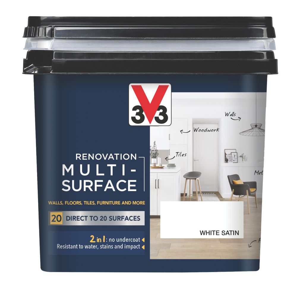Image of V33 Satin White Acrylic Renovation Multi-Surface Paint 750ml 