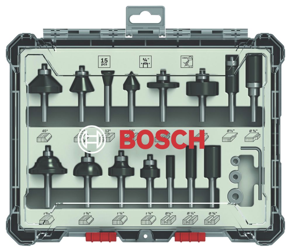 Image of Bosch 1/4" Shank Router Bit Set 15 Pieces 