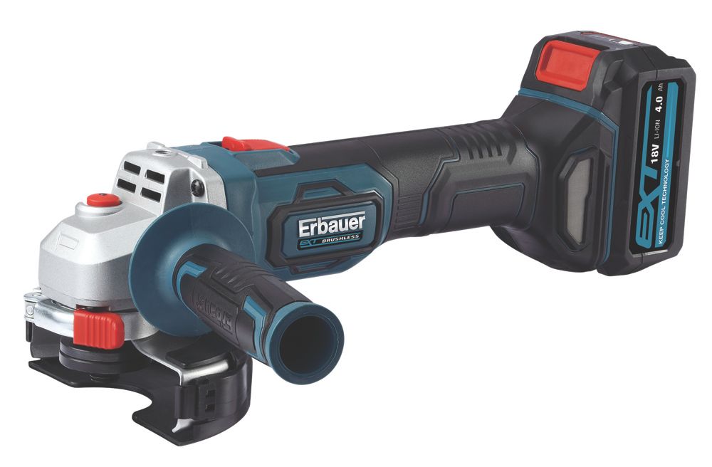 Image of Erbauer EAG18-Li 18V 1 x 4.0Ah Li-Ion EXT 4 1/2" Brushless Cordless Angle Grinder 