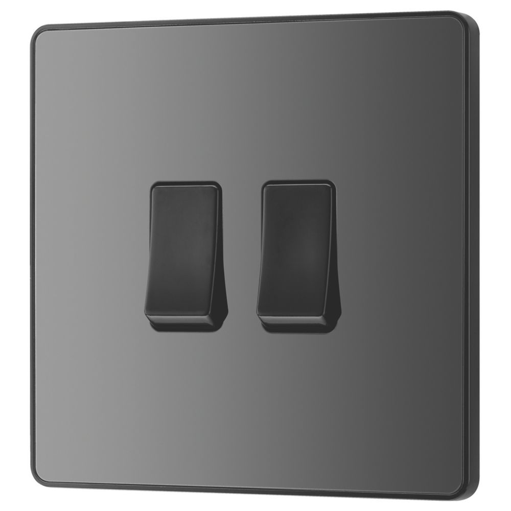 Image of British General Evolve 20 A 16AX 2-Gang 2-Way Light Switch Black with Black Inserts 