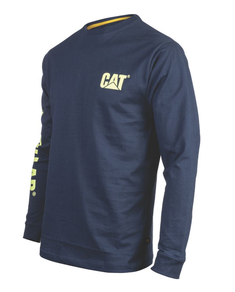 Image of CAT Trademark Banner Long Sleeve T-Shirt Blue/Yellow XXXX Large 58-60" Chest 
