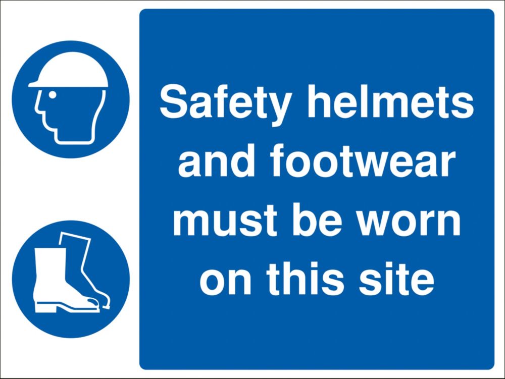 Image of "Safety Helmets & Footwear Must Be Worn On This Site" Sign 450mm x 600mm 
