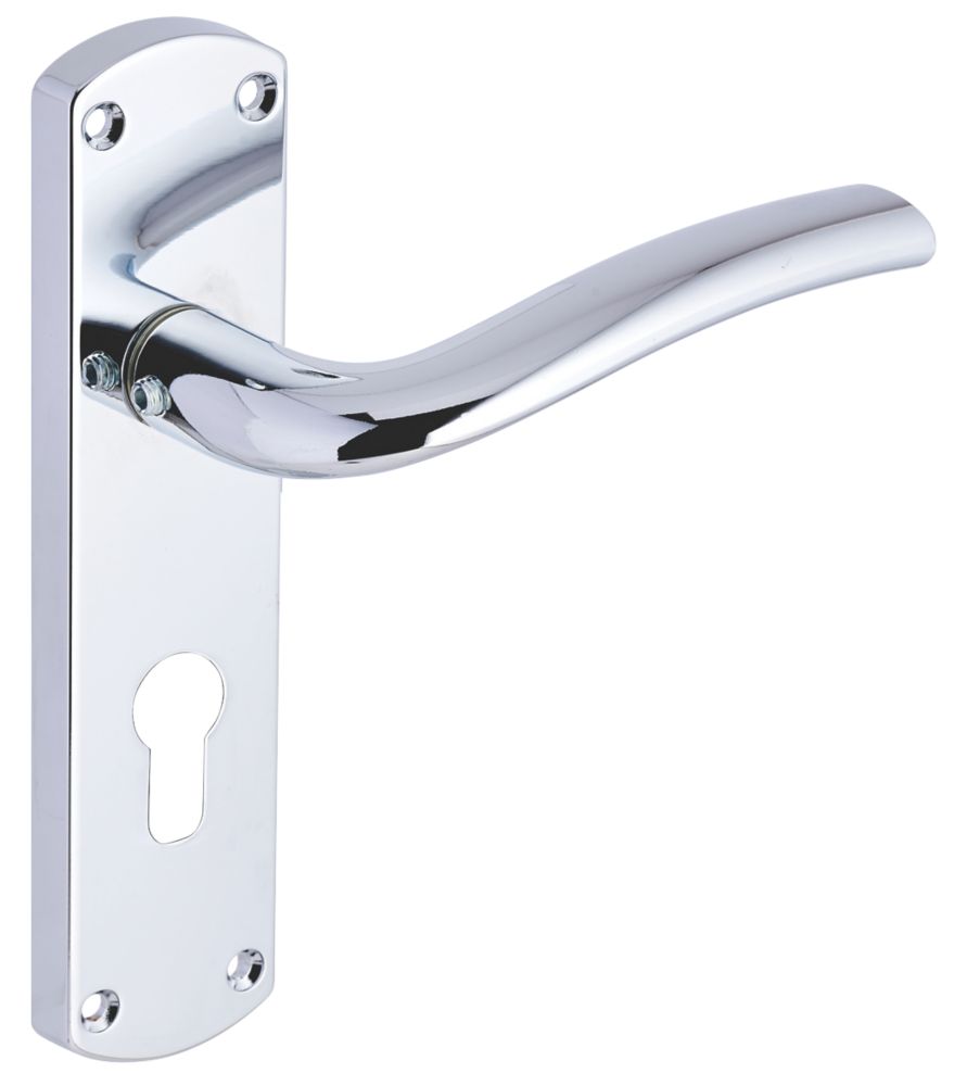 Image of Smith & Locke Corfe Fire Rated Euro Lock Door Handles Pair Polished Chrome 