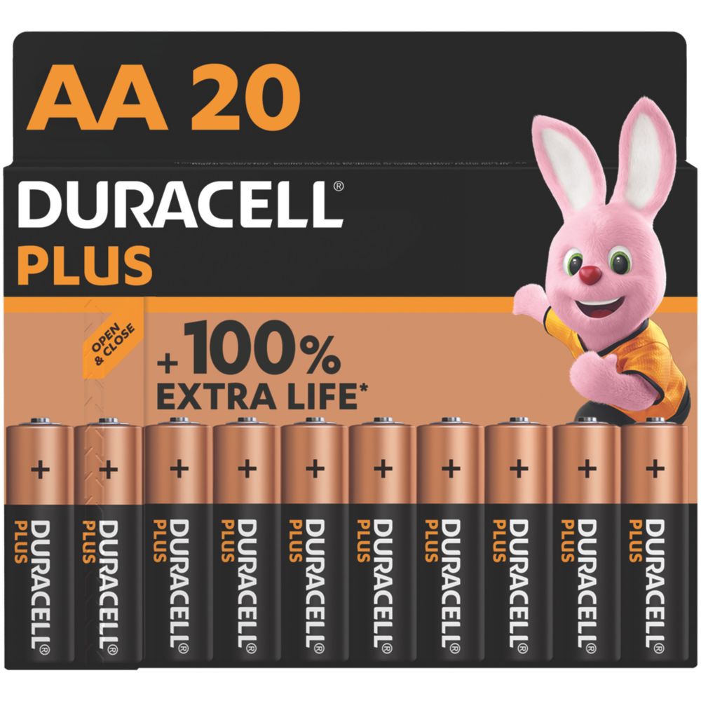Image of Duracell Plus AA Alkaline Batteries 20 Pack 