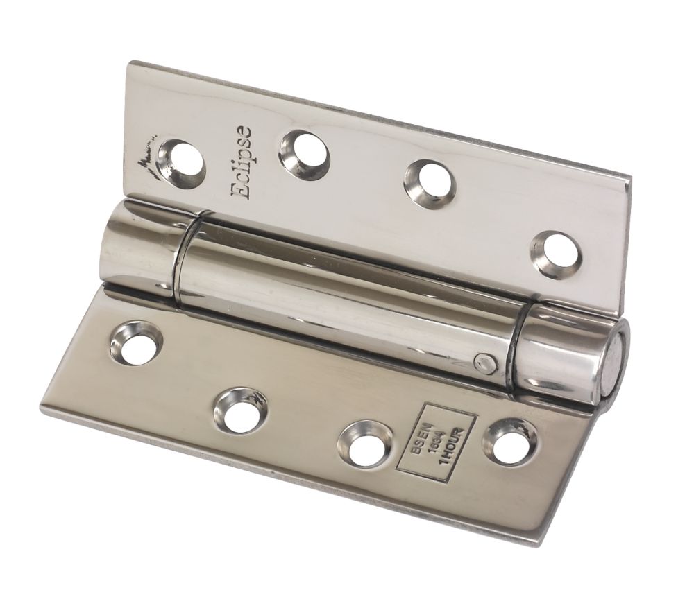 Image of Eclipse Polished Stainless Steel Ungraded Fire Rated Adjustable Self-Closing Hinges 102mm x 76mm 2 Pack 