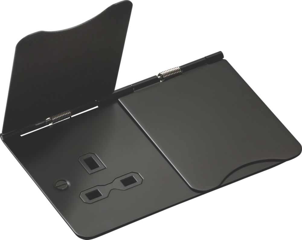 Image of Knightsbridge FPR9UMB 13A 2-Gang Unswitched Floor Socket Matt Black with Black Inserts 