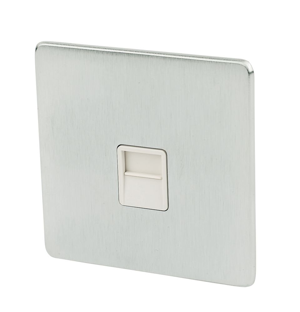 Image of Crabtree Platinum Slave Telephone Socket Brushed Chrome with White Inserts 