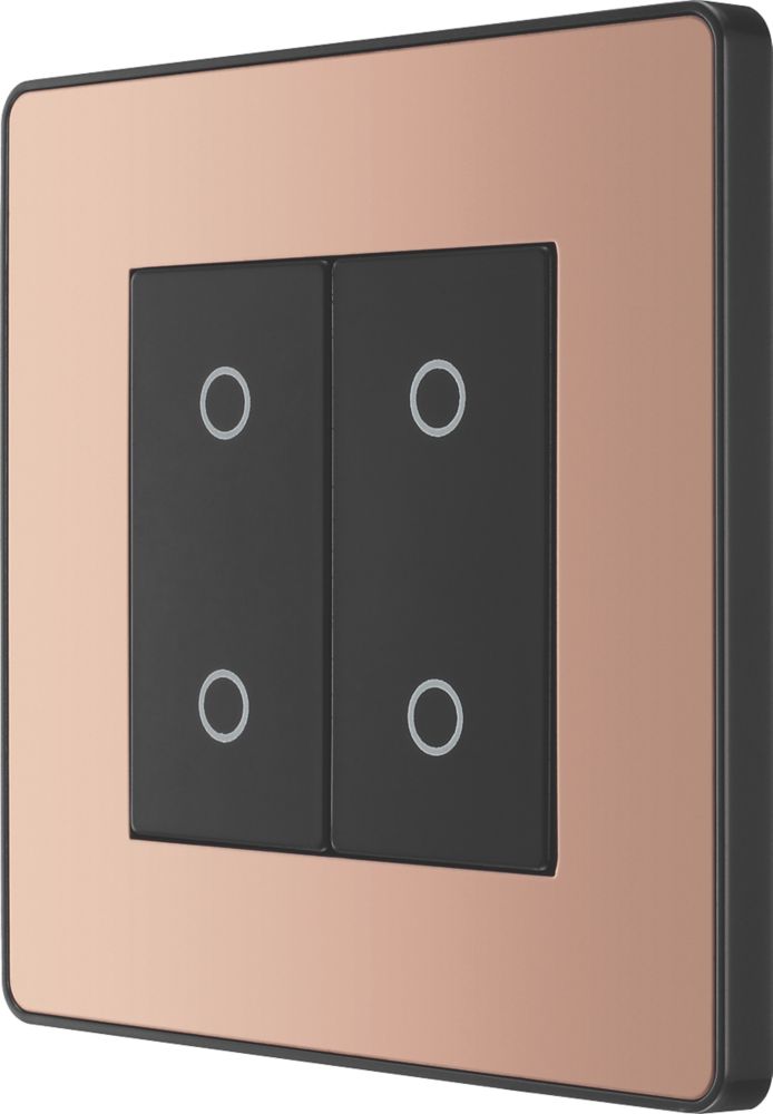 Image of British General Evolve 2-Gang 2-Way LED Double Secondary Touch Trailing Edge Dimmer Switch Copper with Black Inserts 