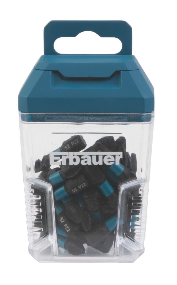 Image of Erbauer 6.35mm 25mm Hex Shank PZ2 Impact Screwdriver Bits 30 Pack 
