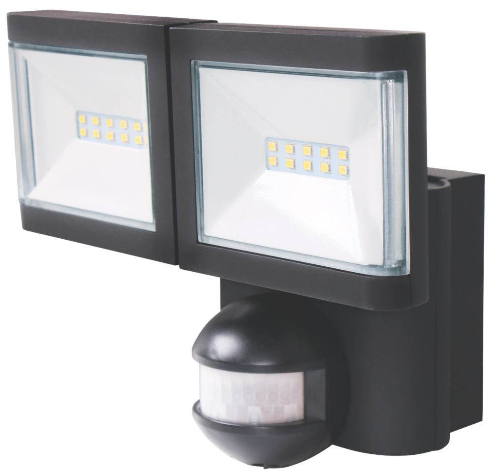 Image of LAP Indoor & Outdoor LED Twin Floodlight With PIR Sensor Black 2 x 10W 1900lm 