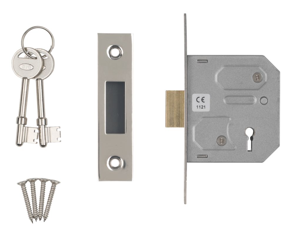 Image of Smith & Locke Fire Rated 3 Lever Nickel-Plated 3-Lever Mortice Deadlock 64mm Case - 44mm Backset 