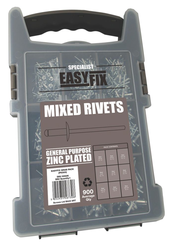 Image of Easyfix BZP Mixed Rivets Pack 900 Pcs 