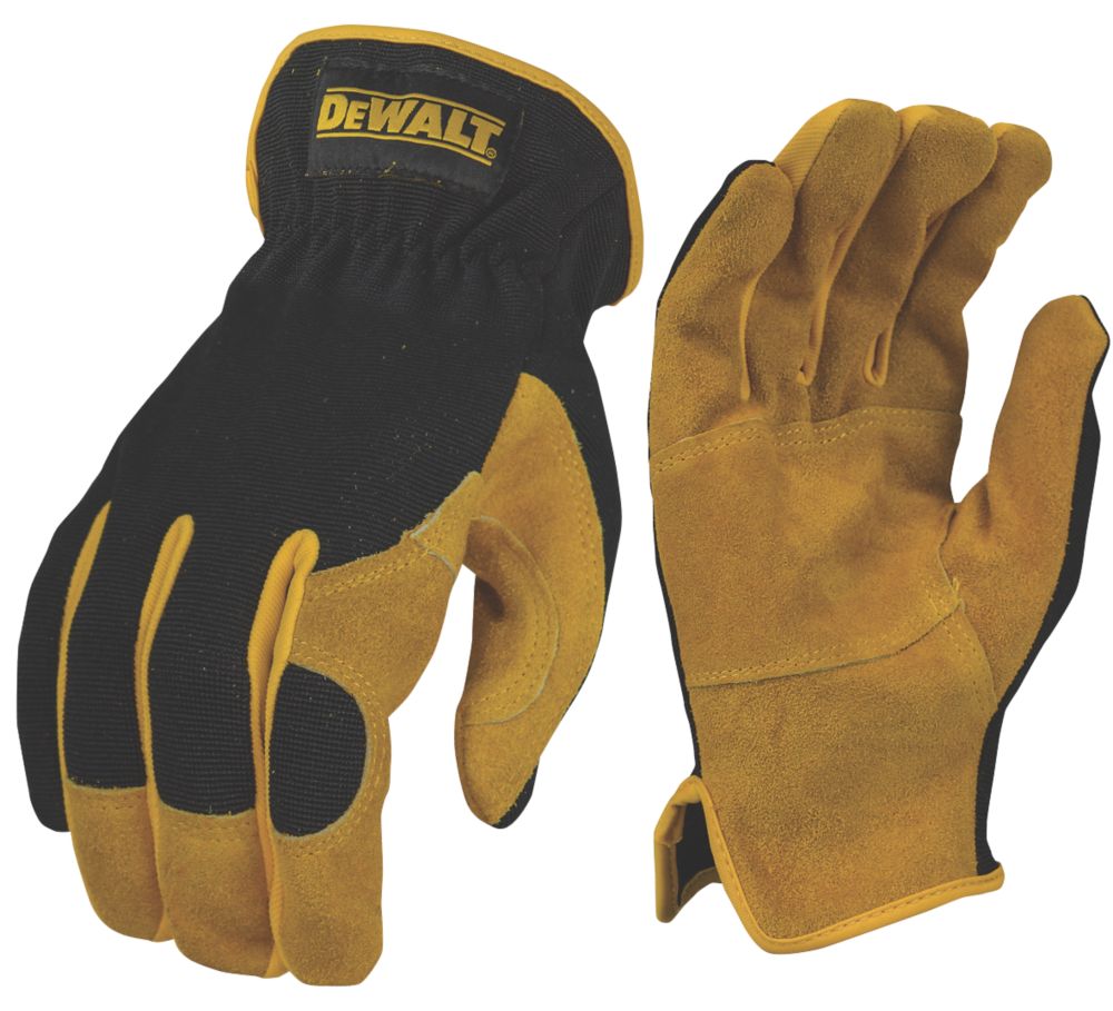 Image of DeWalt DPG216L Leather Performance Hybrid Gloves Black / Yellow Large 