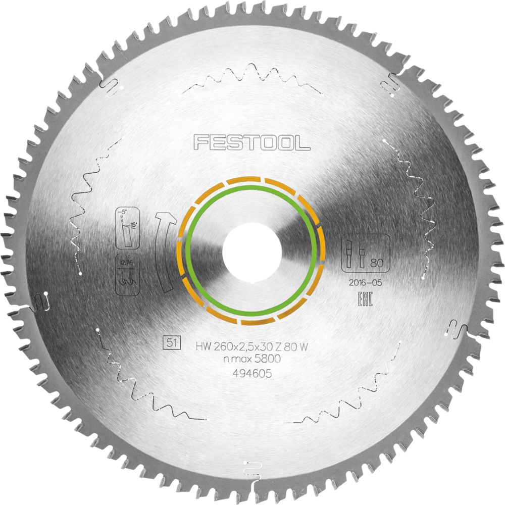 Image of Festool Wood Fine-Tooth TCT Circular Saw Blade 260mm x 30mm 80T 