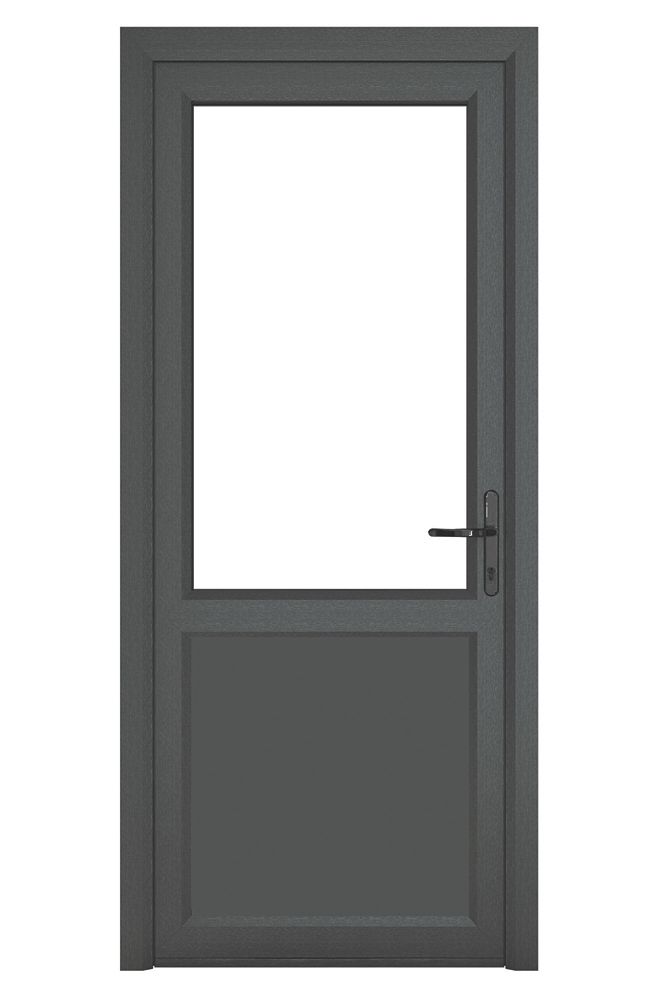 Image of Crystal 1-Panel 1-Clear Light Left-Hand Opening Anthracite Grey uPVC Back Door 2090mm x 920mm 
