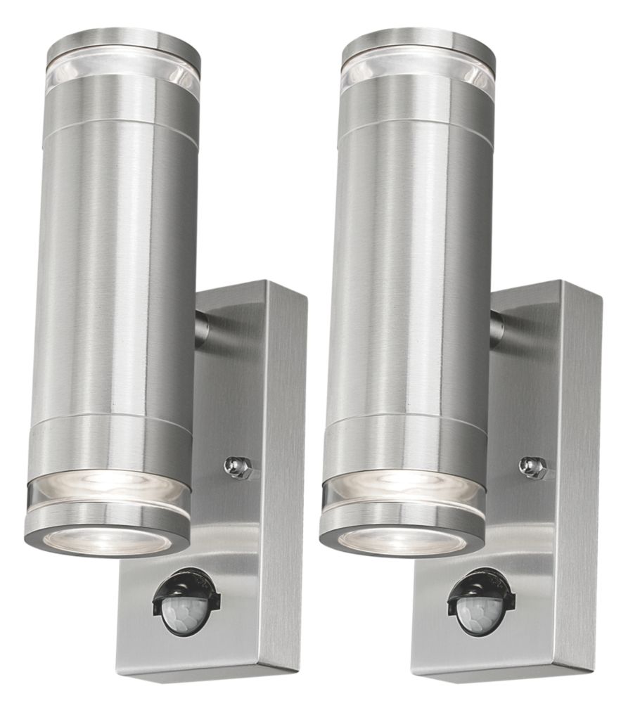 Image of 4lite Marinus Outdoor Bi-Directional Wall Light With PIR & Photocell Sensor Stainless Steel 2 Pack 