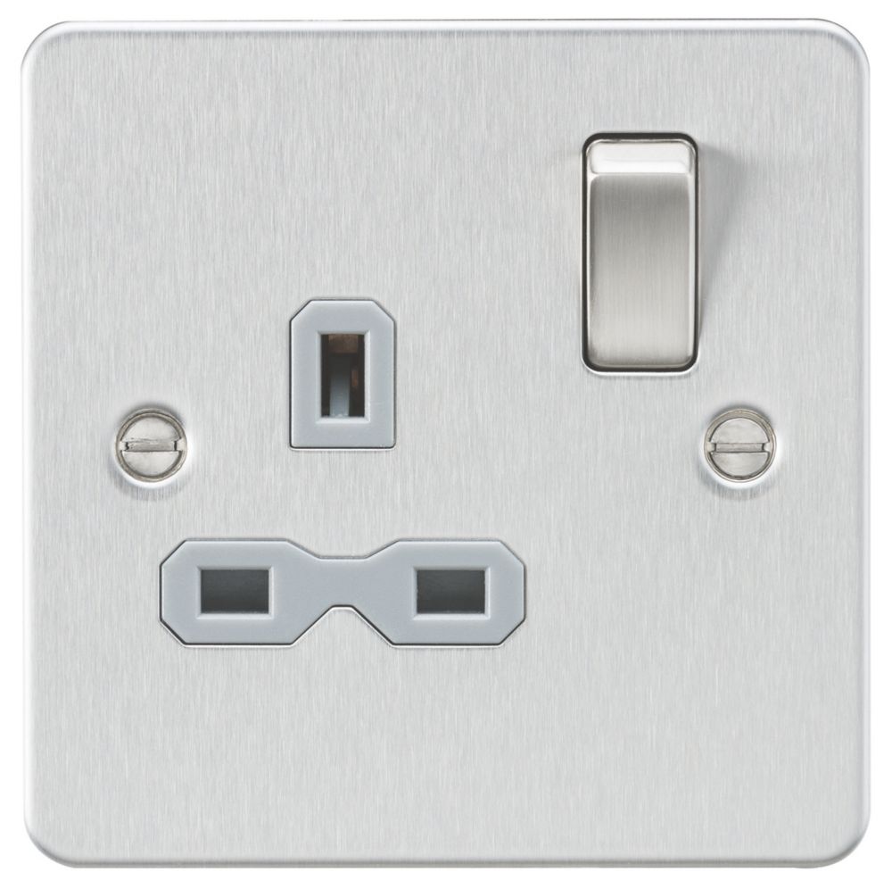 Image of Knightsbridge 13A 1-Gang DP Switched Single Socket Brushed Chrome with Colour-Matched Inserts 