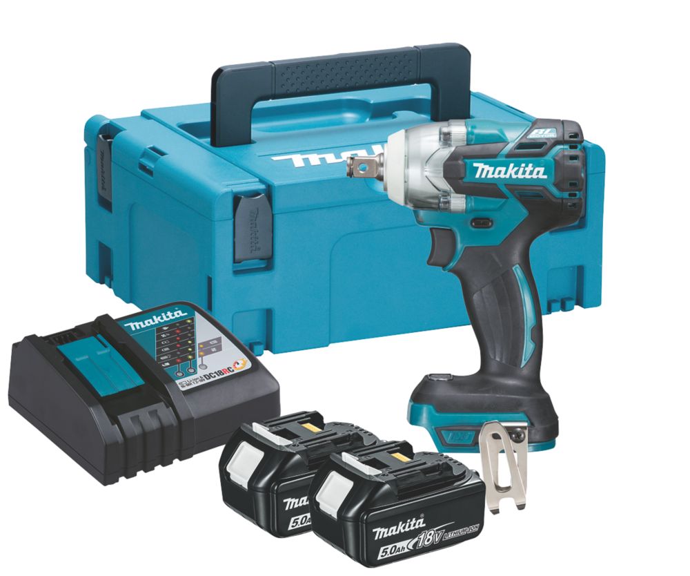 Image of Makita DTW300RTJ 18V 2 x 5.0Ah Li-Ion LXT Brushless Cordless Impact Wrench 