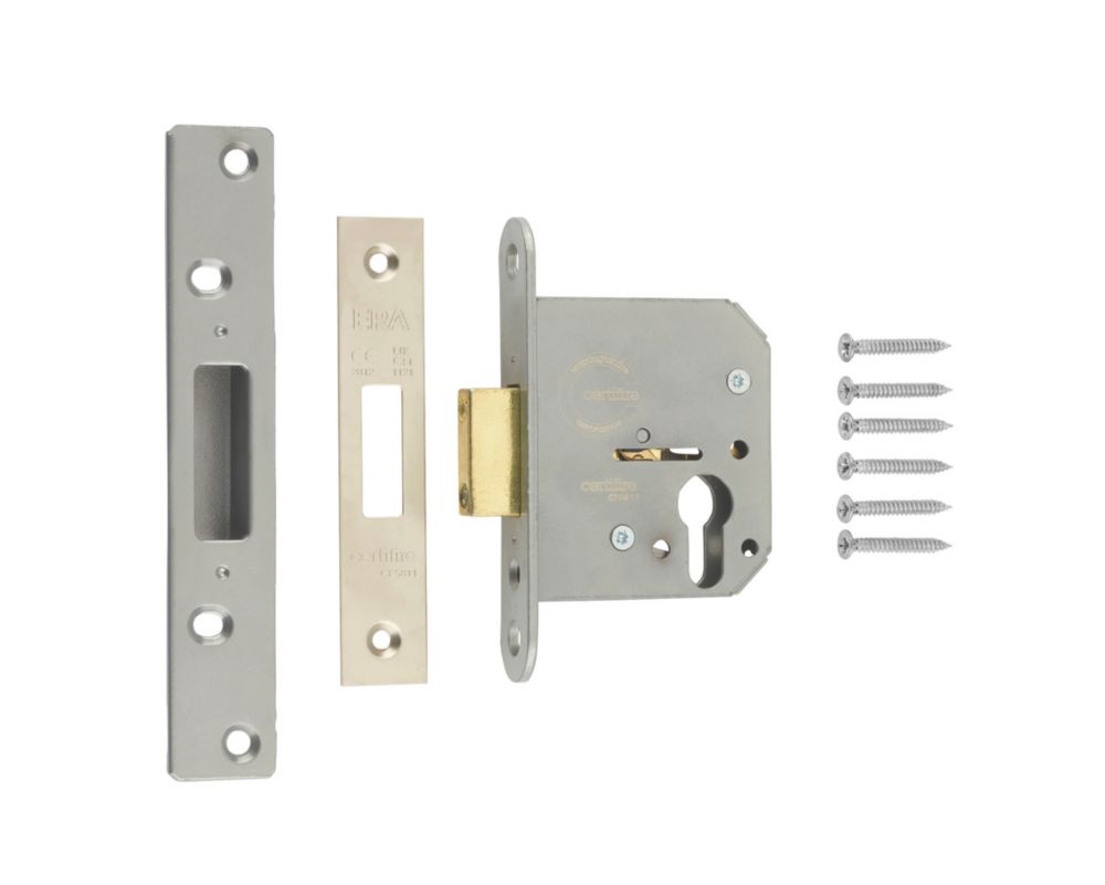 Image of ERA Satin Silver Euro Deadlock 76mm Case - 44mm Backset 