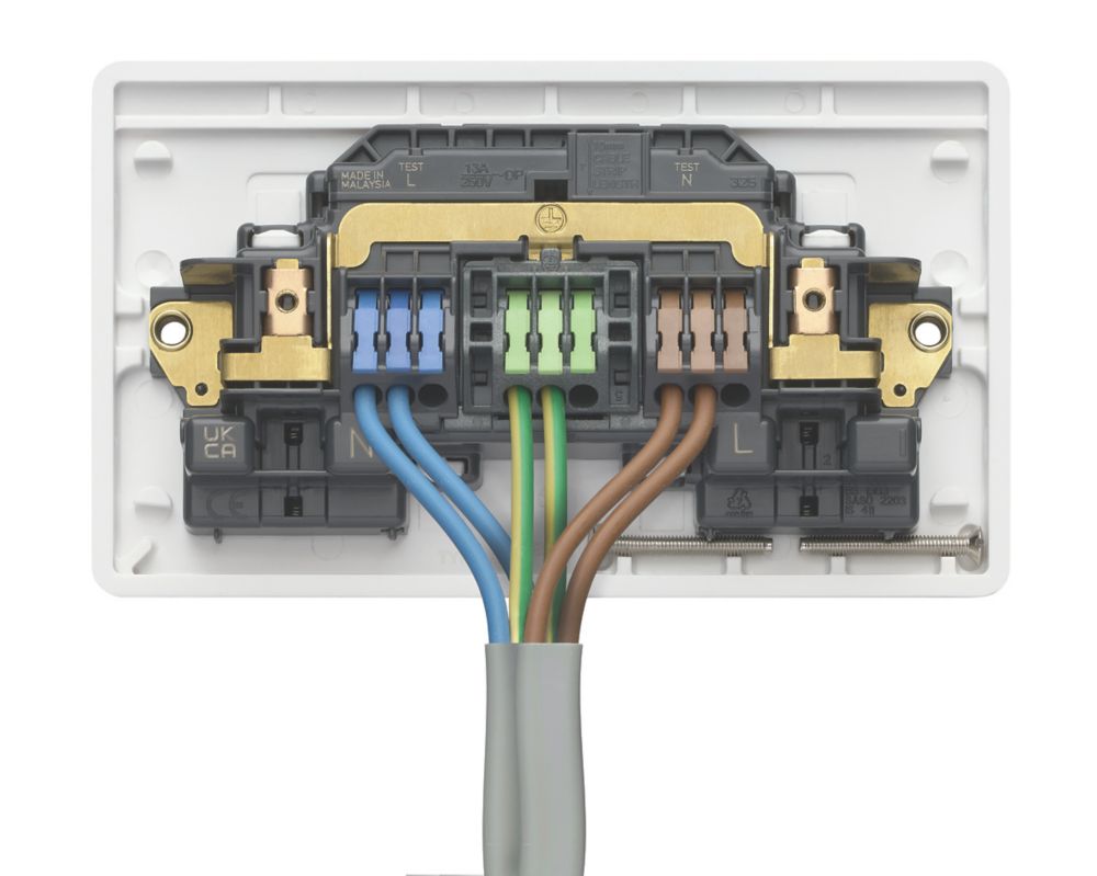 Image of MK Logic Plus Rapid Fix 13A 2-Gang DP Switched Socket White with White Inserts 5 Pack 