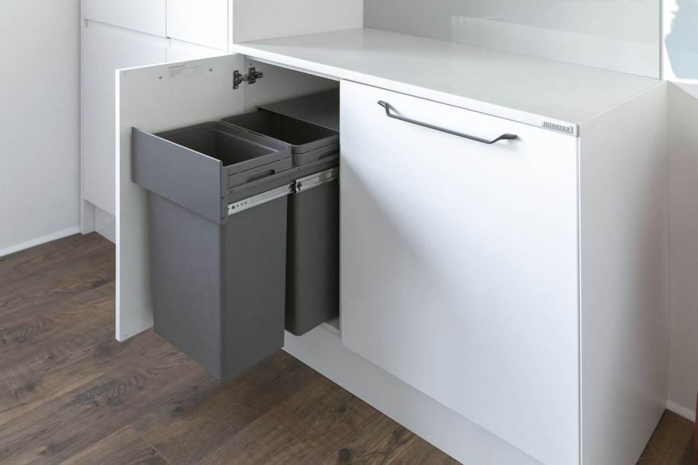 Image of Hafele Waste Boss Duo Pull-Out Kitchen Bin Anthracite Grey 2 x 32Ltr 