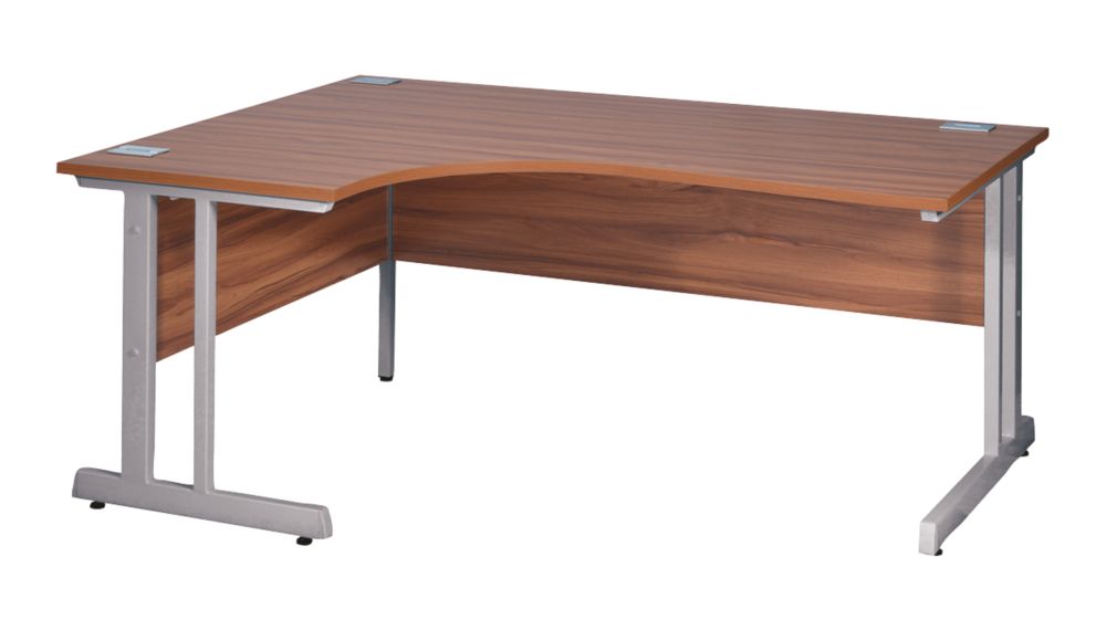 Image of Nautilus Designs Aspire Left-Hand Corner Ergonomic Desk Walnut /Silver 1400mm x 730mm 