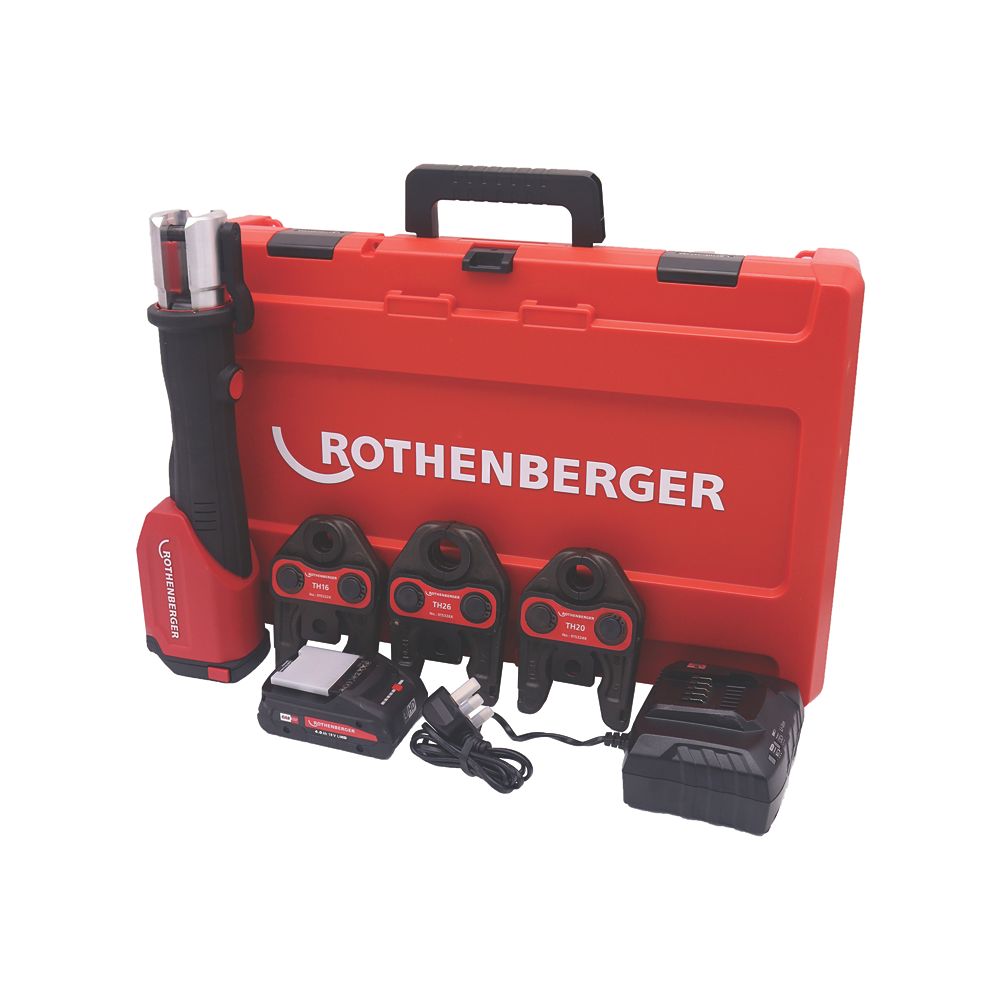 Image of Rothenberger 1000003453 18V 1 x 4.0Ah Li-Ion CAS Brushless Cordless Romax Press Machine & Jaws 