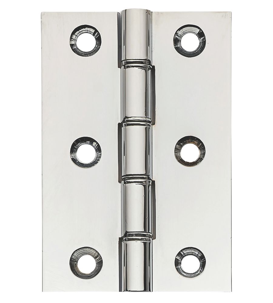 Image of Polished Chrome Double Phosphor Bronze Washered Butt Hinges 76mm x 51mm 2 Pack 