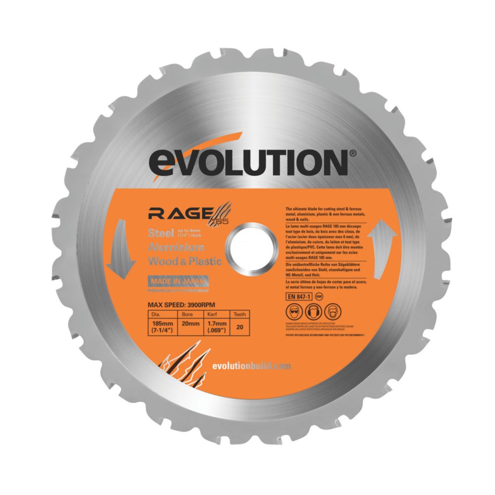 Image of Evolution Wood/Metal/Plastic Circular Saw Blade 185mm x 20mm 20T 