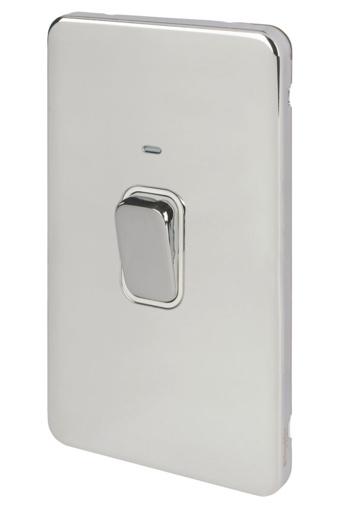 Image of Schneider Electric Lisse Deco 50A 2-Gang DP Cooker Switch Polished Chrome with LED with White Inserts 