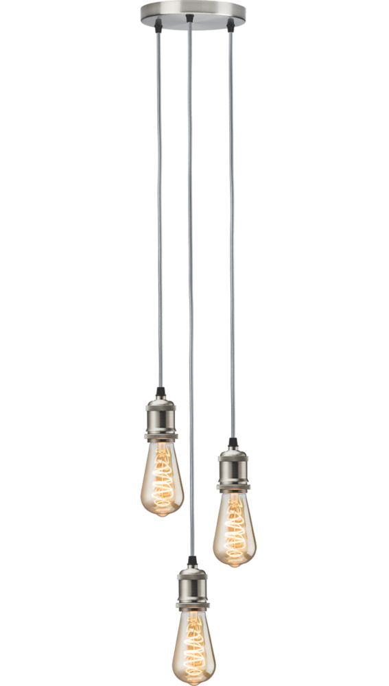 Image of Knightsbridge Vintage Style 3-Light Pendant Brushed Chrome 