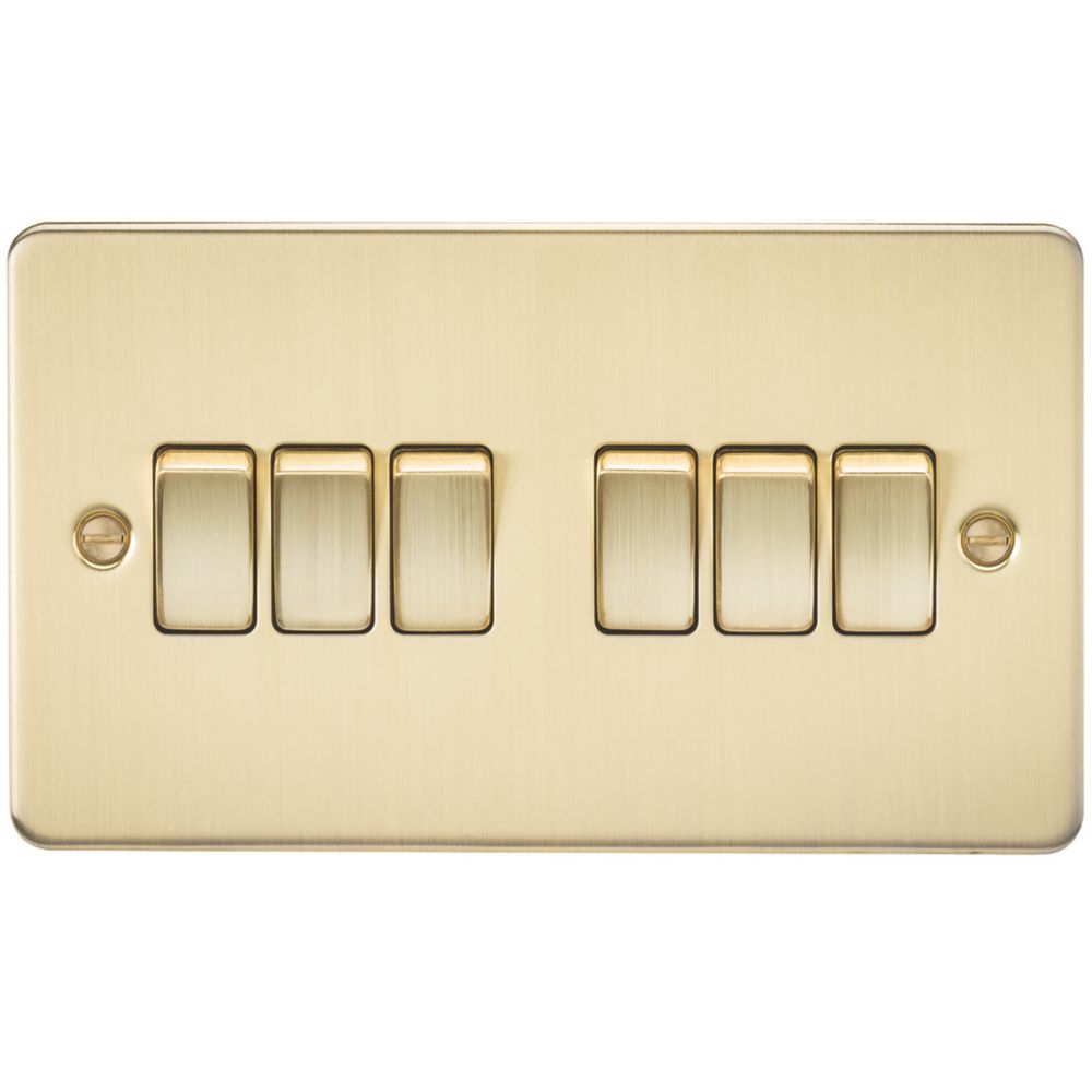 Image of Knightsbridge 10AX 6-Gang 2-Way Light Switch Brushed Brass 