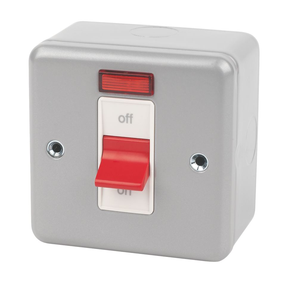 Image of MK Metalclad Plus 32A 1-Gang DP Metal Clad Control Switch with Neon with White Inserts 
