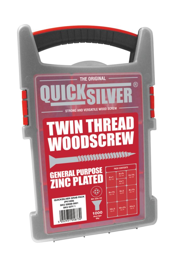 Image of Quicksilver PZ Double-Countersunk Woodscrews Trade Case Grab Pack 1000 Pcs 
