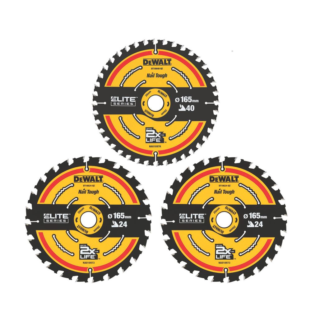 Image of DeWalt Wood Extreme Circular Saw Blade 165mm x 20mm 24 / 40T 3 Pack 