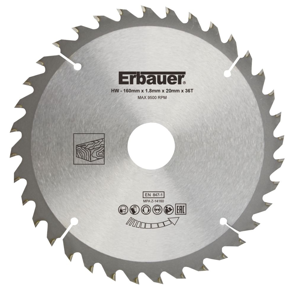 Image of Erbauer Wood TCT Saw Blade 160mm x 20mm 36T 
