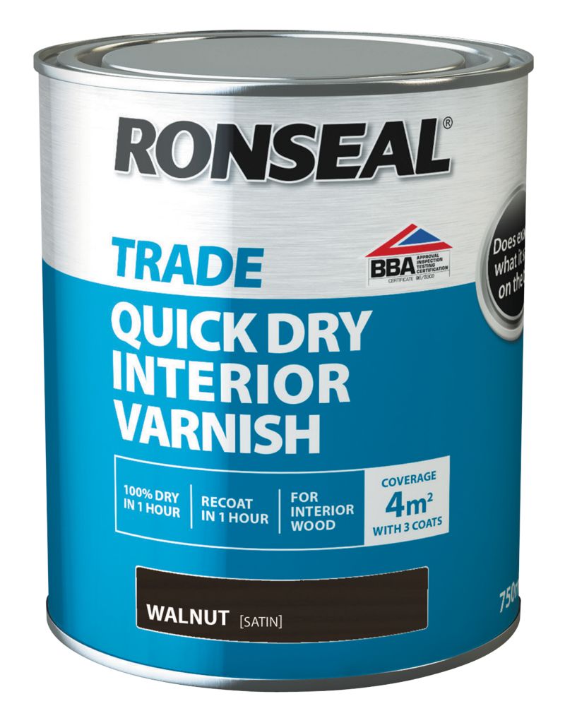 Image of Ronseal Trade Quick-Dry Interior Varnish Satin Walnut 750ml 