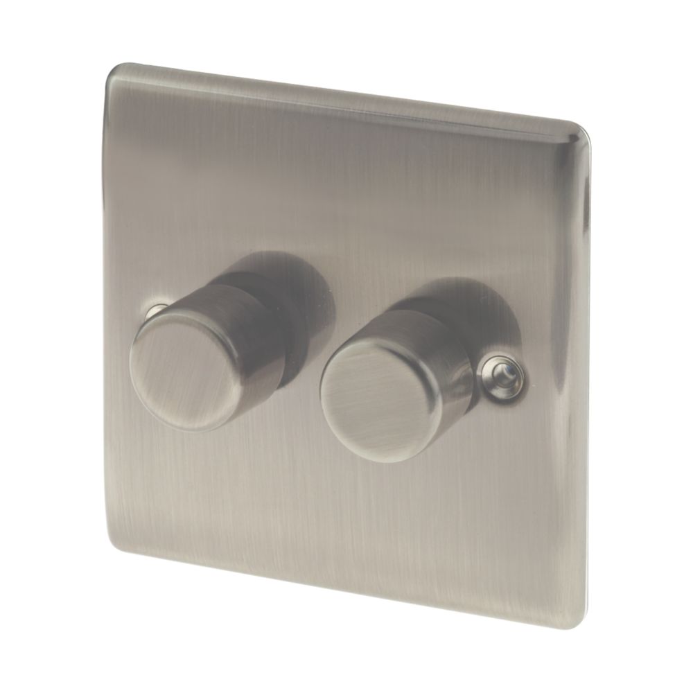 Image of British General Nexus Metal 2-Gang 2-Way LED Dimmer Switch Brushed Iridium 